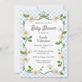 Invitation 003 Cobalt Blue Floral Daisy à carreaux Baby Showe