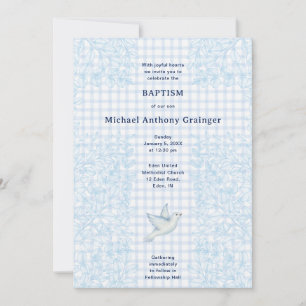 Invitation 003 Cobalt Colombe Botanique Croisillon Baptême