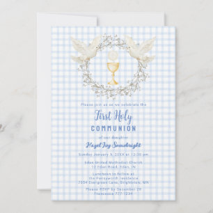 Invitation 003 Cobalt Colombe & Calice Vichy 1ère Communion