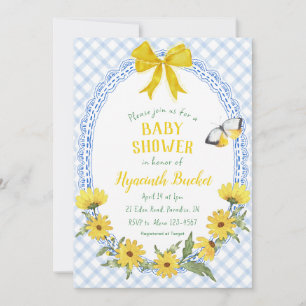 Invitation 003 Cobalt Jaune Daisy Noeud Gingham Baby Shower