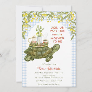 Invitation 003 Jardin de thé bleu cobalt Tortue Baby Shower