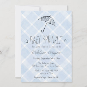Invitation 003 Parapluie Plaid Cobalt Bébé Sprinkle Shower