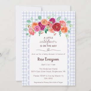 Invitation 004 Fête Prénatale Fleur Sauvage Aquarelle Bleu In