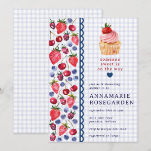 Invitation 004 Gâteau Cupcake Baby Shower Tache de Baies Bleu
