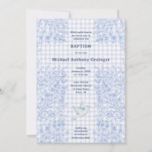 Invitation 004 Indigo Colombe Botanique Croisé Gingham Baptêm