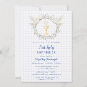 Invitation 005 Iris Dove & Chalice Gingham 1ère Communion