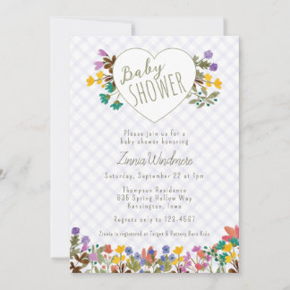 Invitation 005 Iris Gingham Jardin Cœur Floral Baby Shower