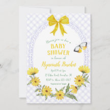 005 Iris Jaune Daisy Noeud Gingham Baby Shower