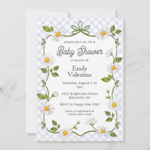 Invitation 005 Iris Lavande Floral Daisy à carreaux Baby Show