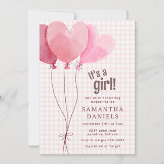 Invitation 008 Ballon en forme de cœur rose pastel à carreaux
