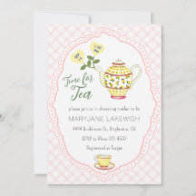 008 Rose Saumon Mignon Gingham Thé Baby Shower Par