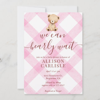 Invitation 009 Fuchsia Rose Ours en Peluche à Carreaux Baby S
