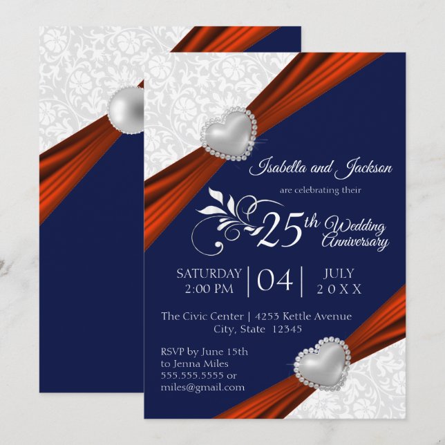 Invitation 00e anniversaire - Rouge, Blanc et Bleu (Devant / Derrière)