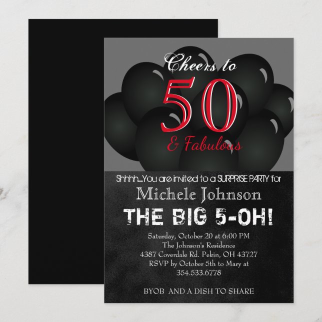 Invitation 00e fête d'anniversaire du ballon noir (Devant / Derrière)