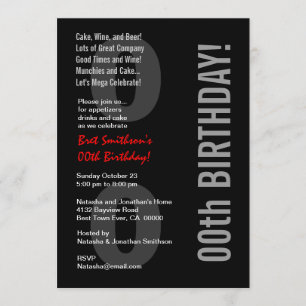 Invitation 00e style moderne Anniversaire Noir Blanc Rouge
