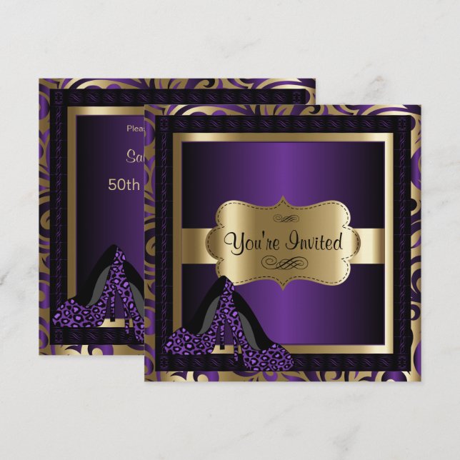 Invitation 00th Talons hauts pourpres de léopard de la fête (Devant / Derrière)