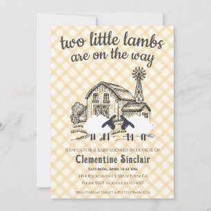 Invitation 010 Ambre 2 Petits Agneaux Ferme Gingham Baby Show