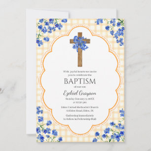 Invitation 010 Fleur d'Ambre Croix Rustique Design Baptême