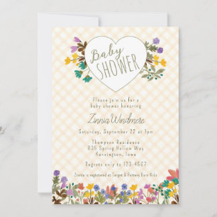 Invitation 010 Jardin à carreaux ambre cœur floral Baby Showe