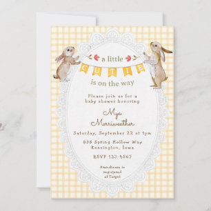 Invitation 010 Orange Ambre Doux Lapin Gingham Baby Shower