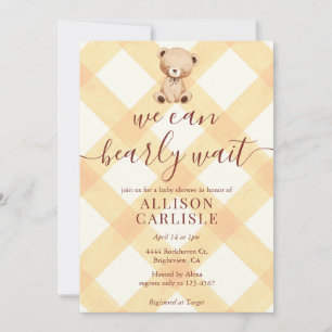 Invitation 010 Ours en peluche ambre Gingham Baby Shower