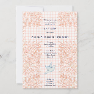 Invitation 011 Croix botanique en terre cuite Gingham Baptême