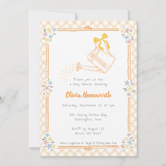 Invitation 012 Arrosoir Gingham Orange Cuivre Baby Shower