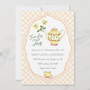 Invitation 012 Baby Shower Tea Party Bébé au Coton Gingham Mi