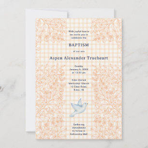 Invitation 012 Cuivre Colombe Botanique Croix Gingham Baptême