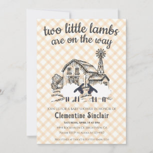 Invitation 012 Cuivre Deux Petits Agneaux Ferme Carreaux Baby