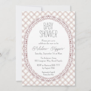 Invitation 013 Cadre à carreaux vintage chocolat pour Baby Sh