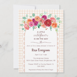 Invitation 014 Brun Latte Aquarelle Fête Bébé Fleur Sauvage
