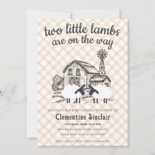 Invitation 014 Latte Deux Petits Agneaux Ferme Plaid Baby Sho