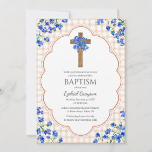 Invitation 014 latte Fleurir Croix rustique Design Baptême