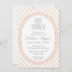 Invitation 014 Latte Vintage Broderie Anglaise Cadre Gingham 