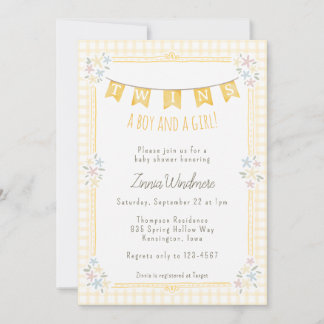 Invitation 016 Marigold Gingham Fleurs Jumelles Baby Shower