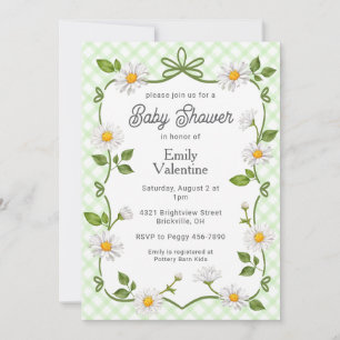 Invitation 017 Vert mousse floral à carreaux Baby Shower