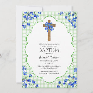 Invitation 018 Fleur de gazon Rustique Croix Conception Baptê