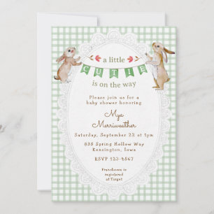 Invitation 019 Vert forêt Douce Lapine à carreaux Baby Shower