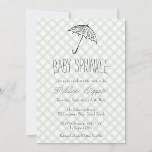 Invitation 019 Vert forêt Parapluie Gingham Bébé Sprinkle