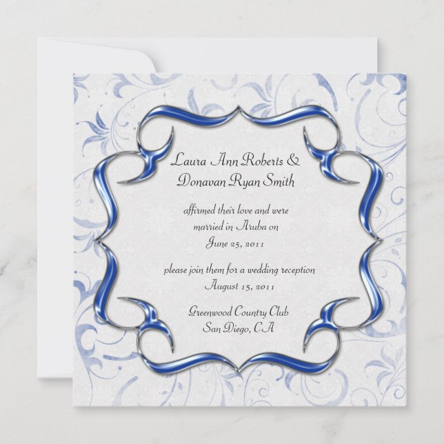 Invitation 02 Orné Bleu Royal Clair Argenté Mariage (Devant)