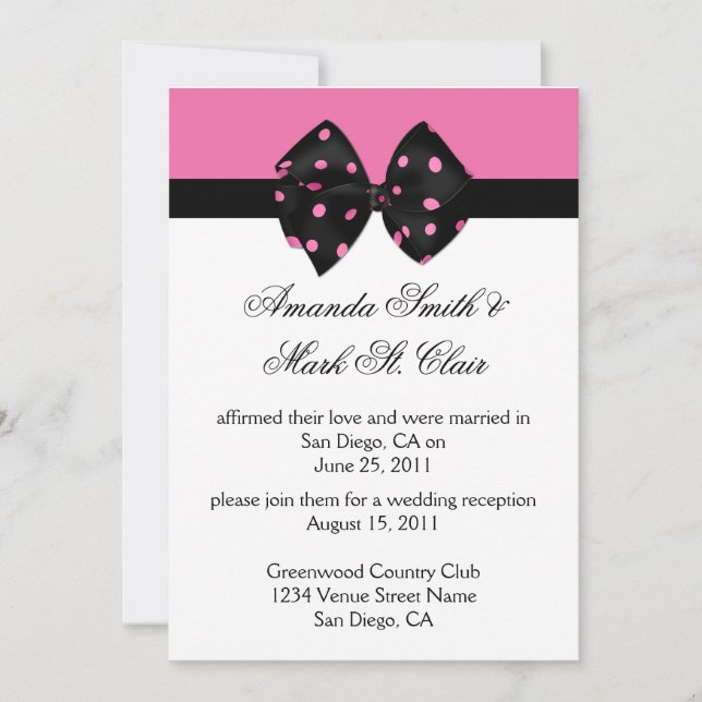 Invitation 03 Rose Noir Points Post-Réception de Mariage Dans (Devant)