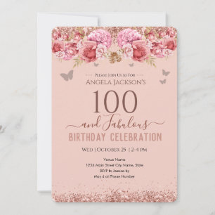 Invitation 100 et fabuleux Adulte Anniversaire rose Invitatio