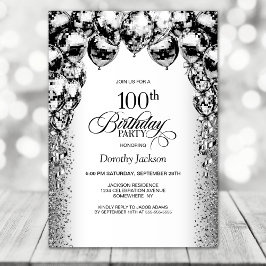 Invitation 100e anniversaire Black and White Balloons Party