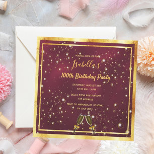 Invitation 100e anniversaire bourgogne bulles d'or