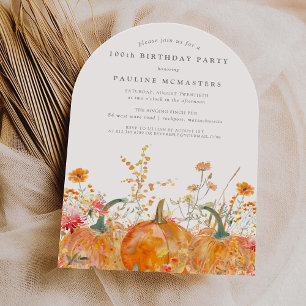 Invitation 100e anniversaire Citrouille Fleur sauvage automne