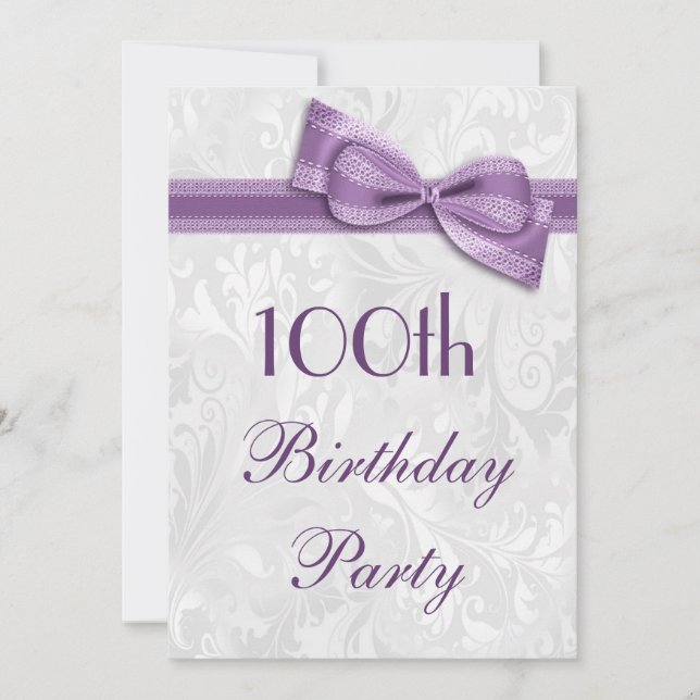 Invitation 100e anniversaire Damask et Faux Bow (Devant)