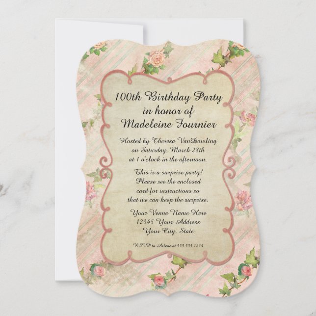 Invitation 100e anniversaire de fêtes cadre de défilement ave (Devant)