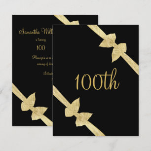 Invitation 100e anniversaire de l'Elégant Faux Gold Bows