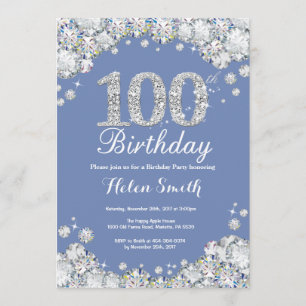 Invitation 100e anniversaire Diamant d'argent bleu